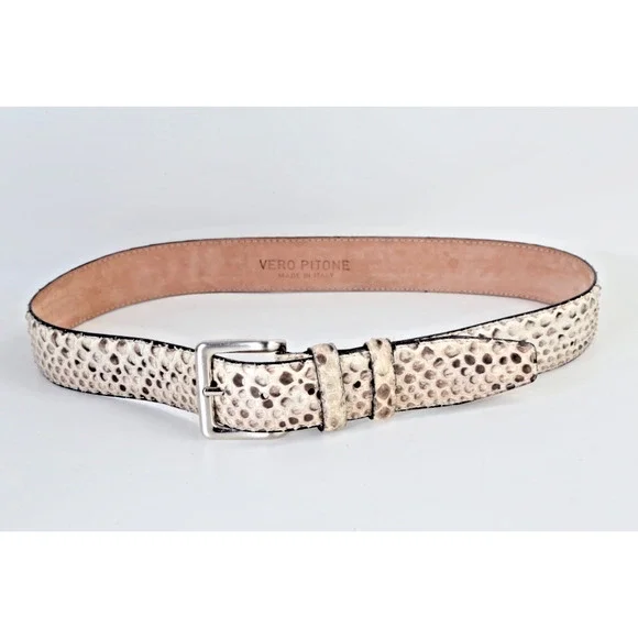 Vintage Snakeskin Leather Belt Gray White Ornate Silver Buckle Boho Exotic Sz 34 - Picture 13 of 16